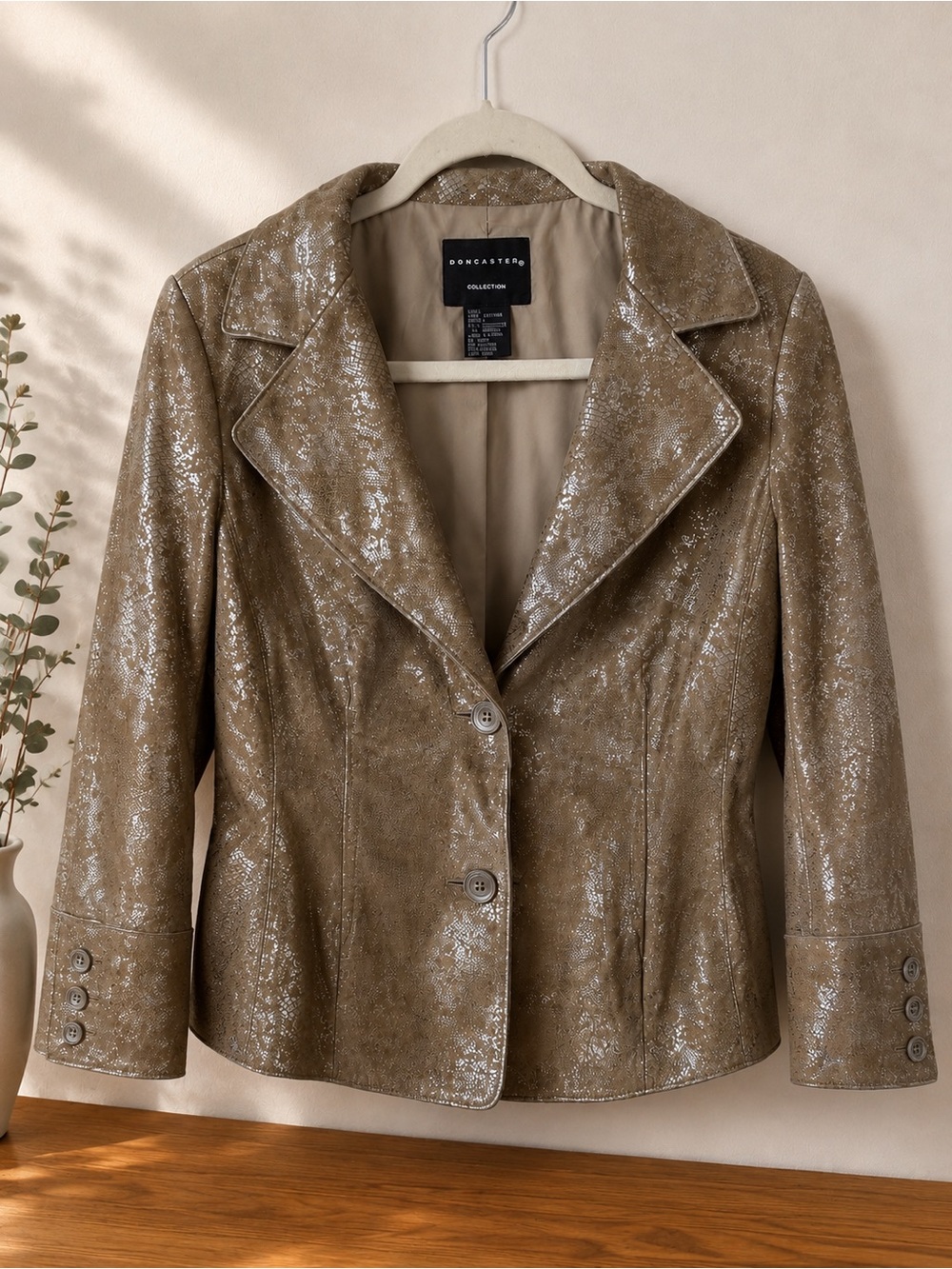Doncaster Shimmery Taupe Faux-Leather Blazer